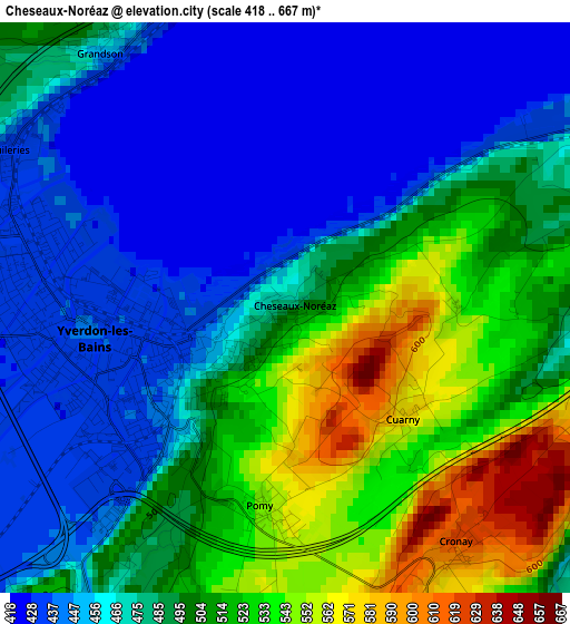 Cheseaux-Noréaz elevation map