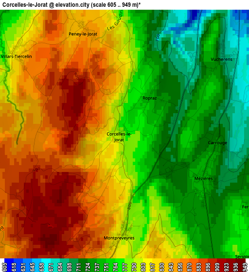 Corcelles-le-Jorat elevation map