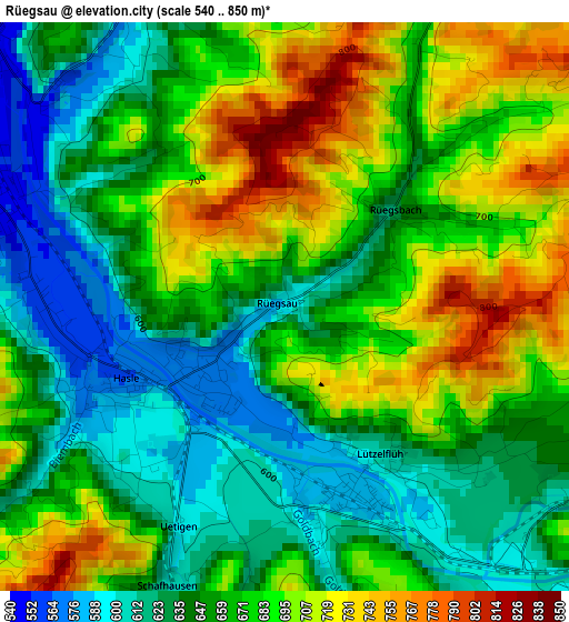 Rüegsau elevation map