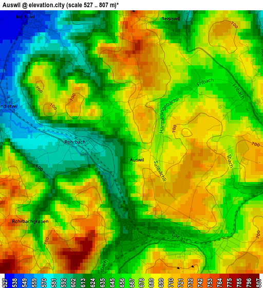 Auswil elevation map