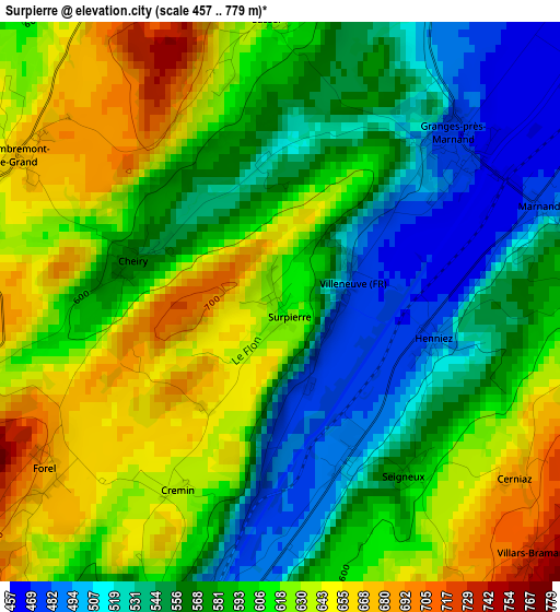 Surpierre elevation map