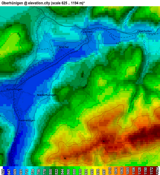 Oberhünigen elevation map