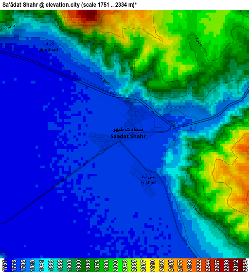 Sa‘ādat Shahr elevation map