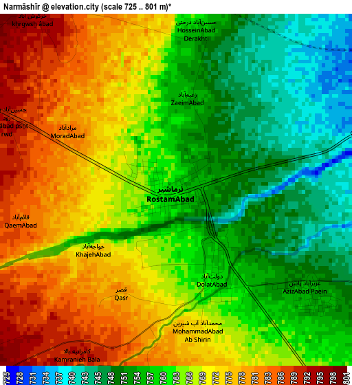 Narmāshīr elevation map