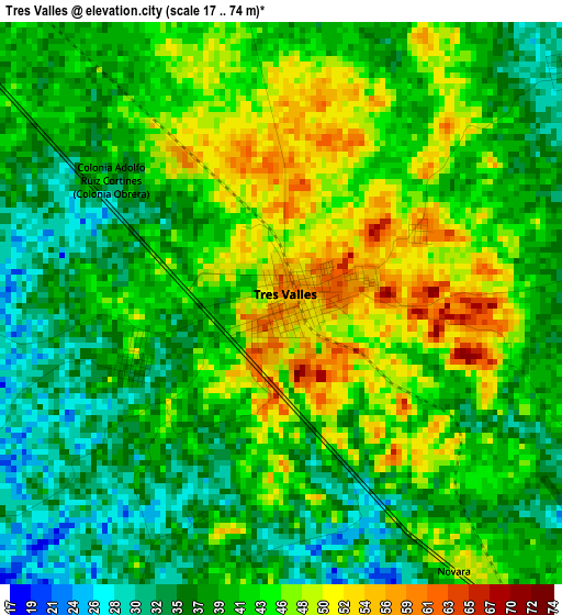 Tres Valles elevation map