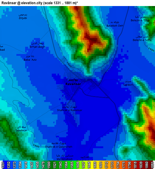 Ravānsar elevation map