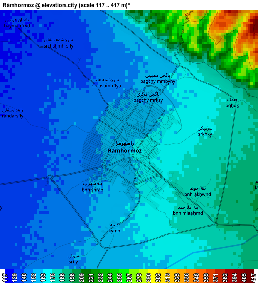 Rāmhormoz elevation map