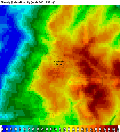 Slavniy elevation map