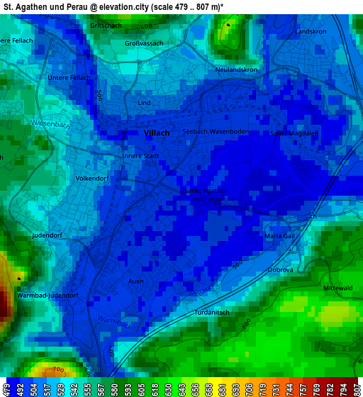 St. Agathen und Perau elevation map