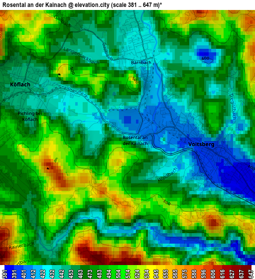 Rosental an der Kainach elevation map