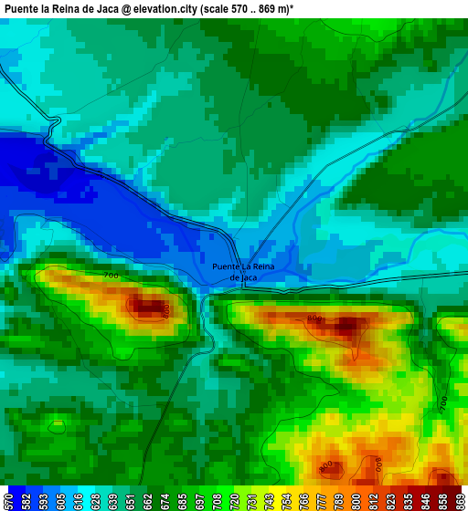 Puente la Reina de Jaca elevation map