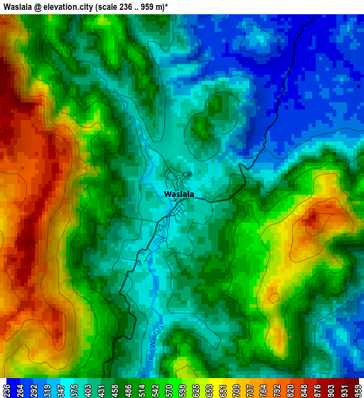 Waslala elevation map