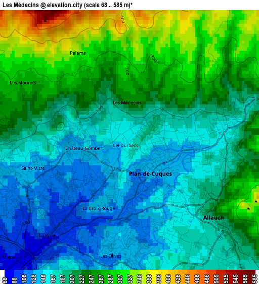 Les Médecins elevation map