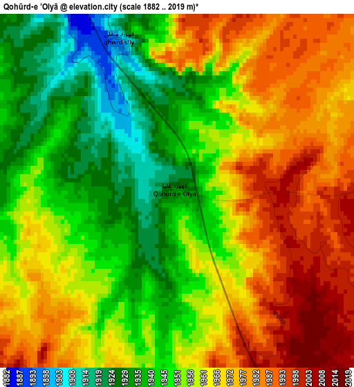 Qohūrd-e ‘Olyā elevation map