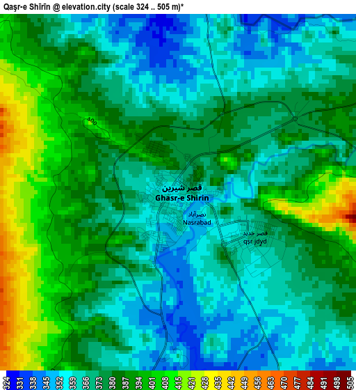 Qaşr-e Shīrīn elevation map