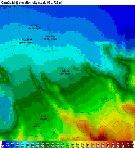 Qarnābād elevation map