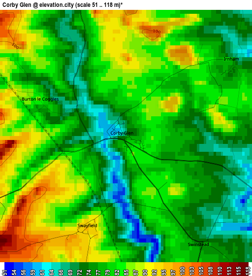 Corby Glen elevation map