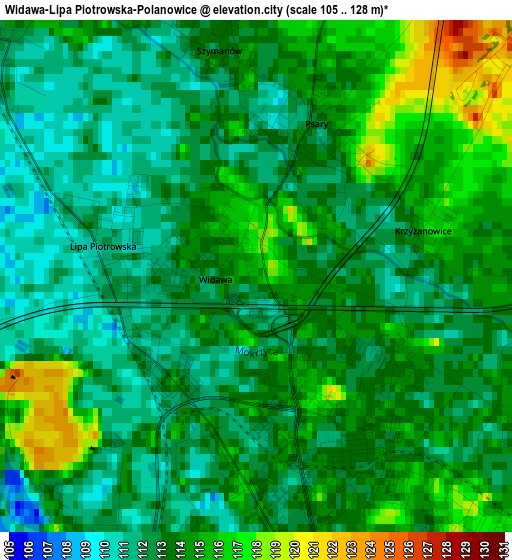 Widawa-Lipa Piotrowska-Polanowice elevation map