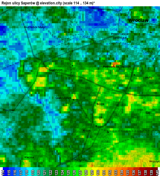 Rejon ulicy Saperów elevation map