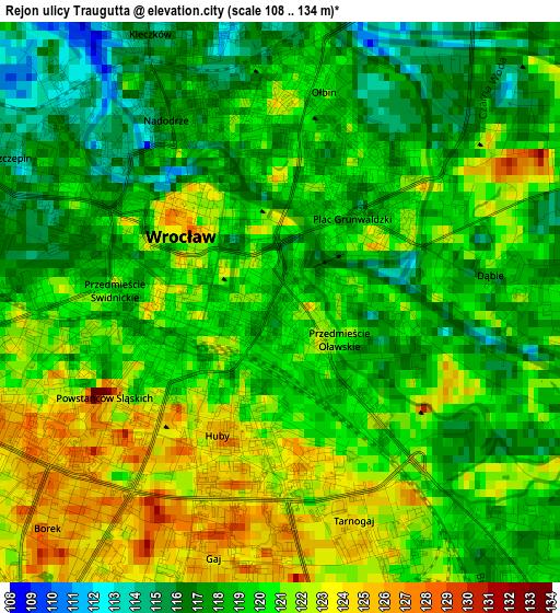 Rejon ulicy Traugutta elevation map