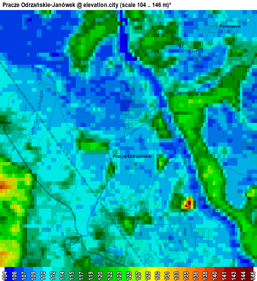 Pracze Odrzańskie-Janówek elevation map