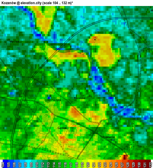 Kozanów elevation map