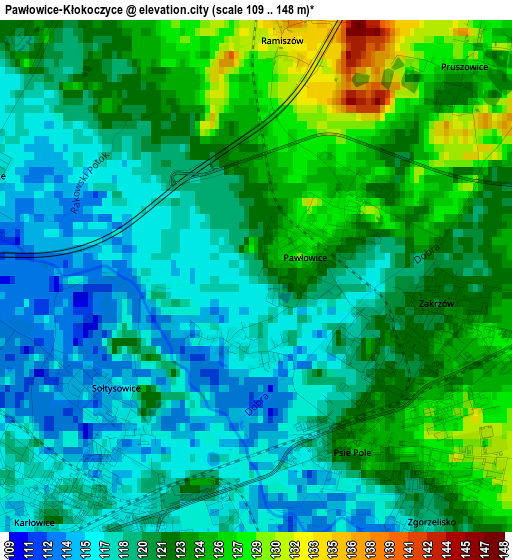 Pawłowice-Kłokoczyce elevation map