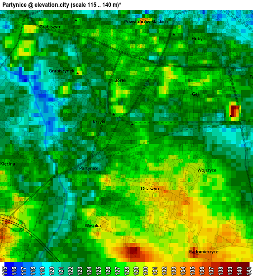 Partynice elevation map