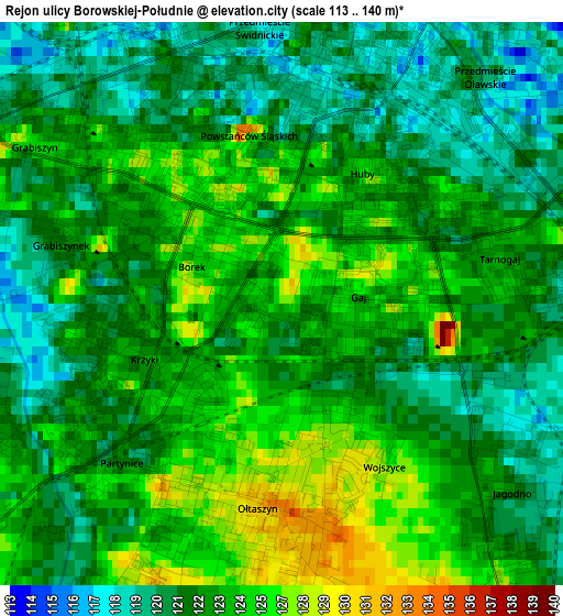 Rejon ulicy Borowskiej-Południe elevation map