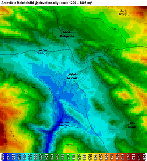 Arakvāz-e Malekshāhī elevation map
