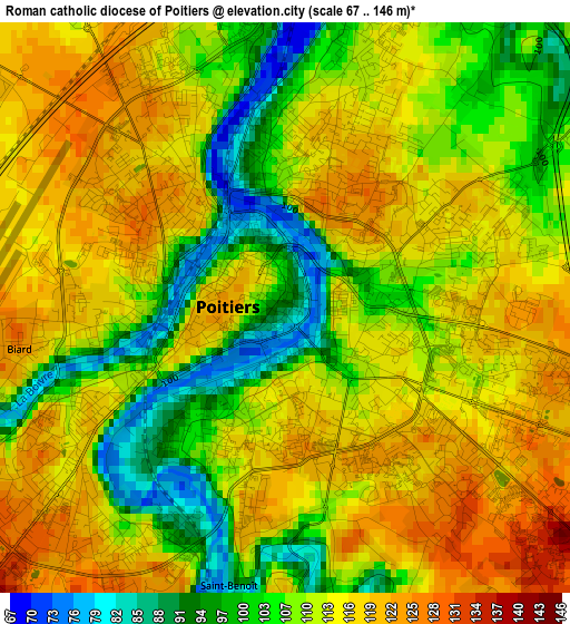 Roman catholic diocese of Poitiers elevation map