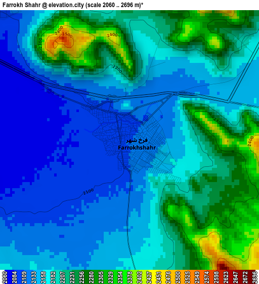 Farrokh Shahr elevation map