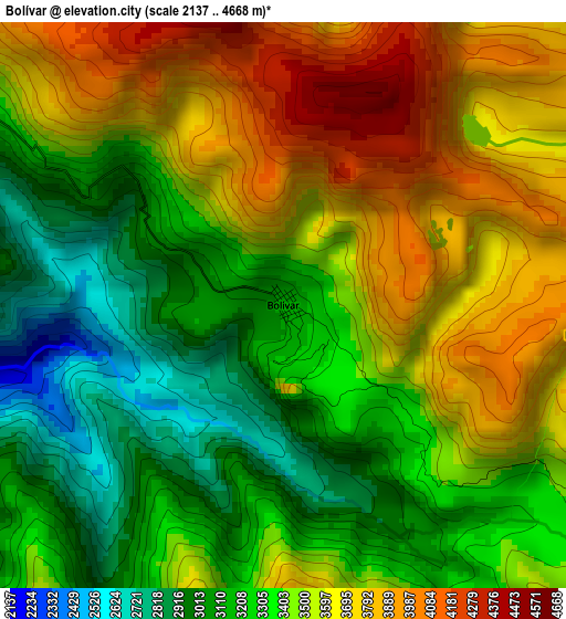 Bolívar elevation map