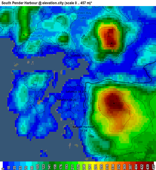 South Pender Harbour elevation map