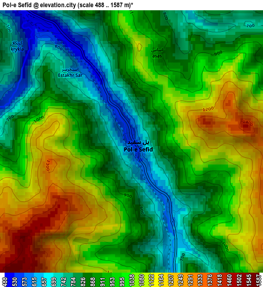 Pol-e Sefīd elevation map