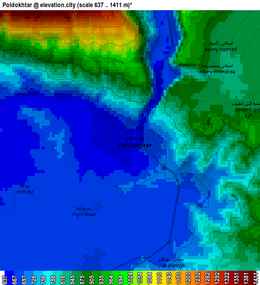 Poldokhtar elevation map
