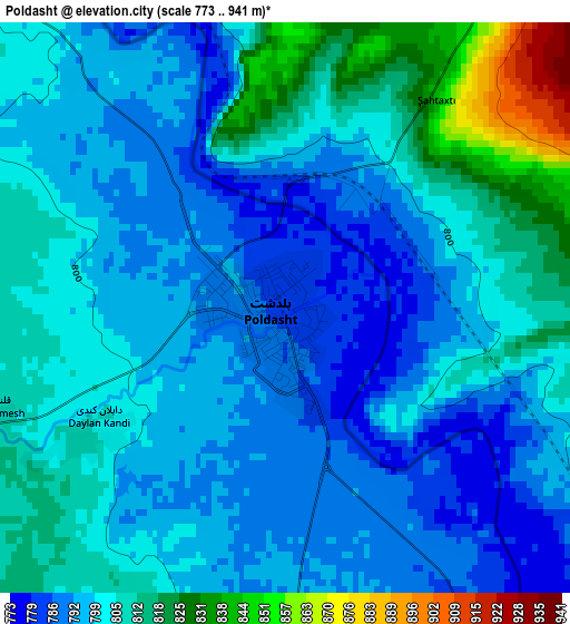 Poldasht elevation map