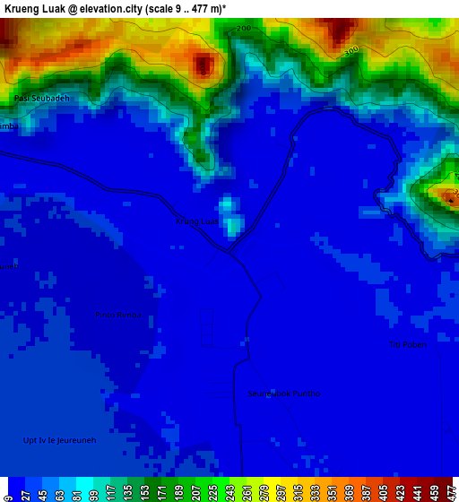 Krueng Luak elevation map