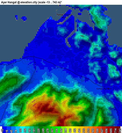 Ayer Hangat elevation map