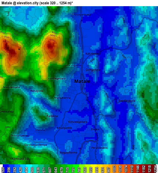 Matale elevation map