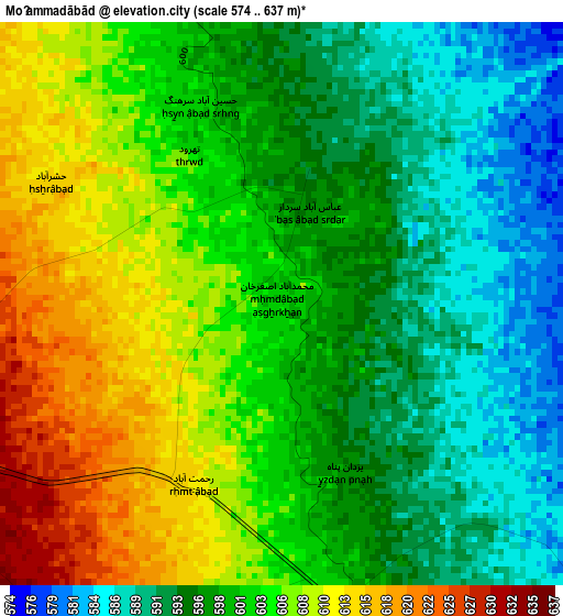 Moḩammadābād elevation map