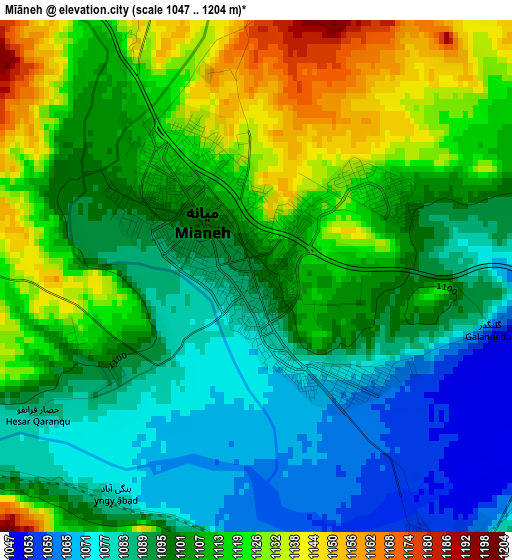 Mīāneh elevation map