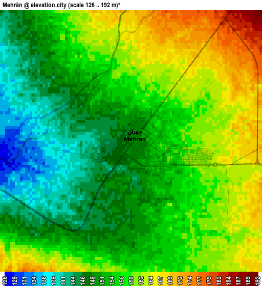 Mehrān elevation map