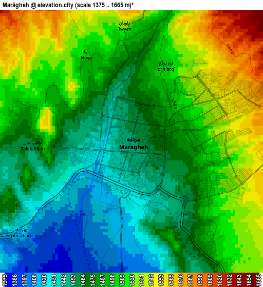 Marāgheh elevation map