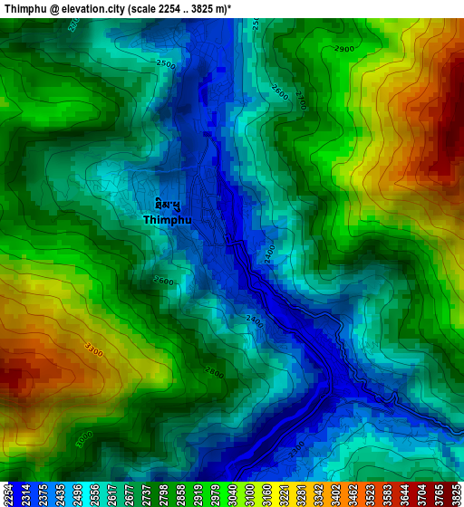 Thimphu elevation map