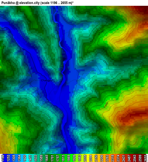 Punākha elevation map