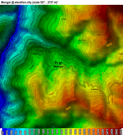 Mongar elevation map