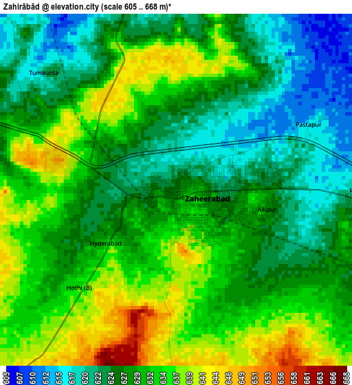 Zahirābād elevation map