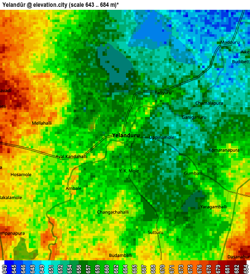 Yelandūr elevation map