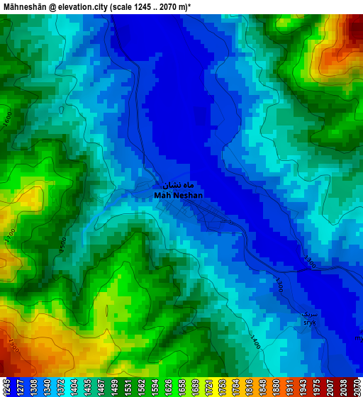 Māhneshān elevation map